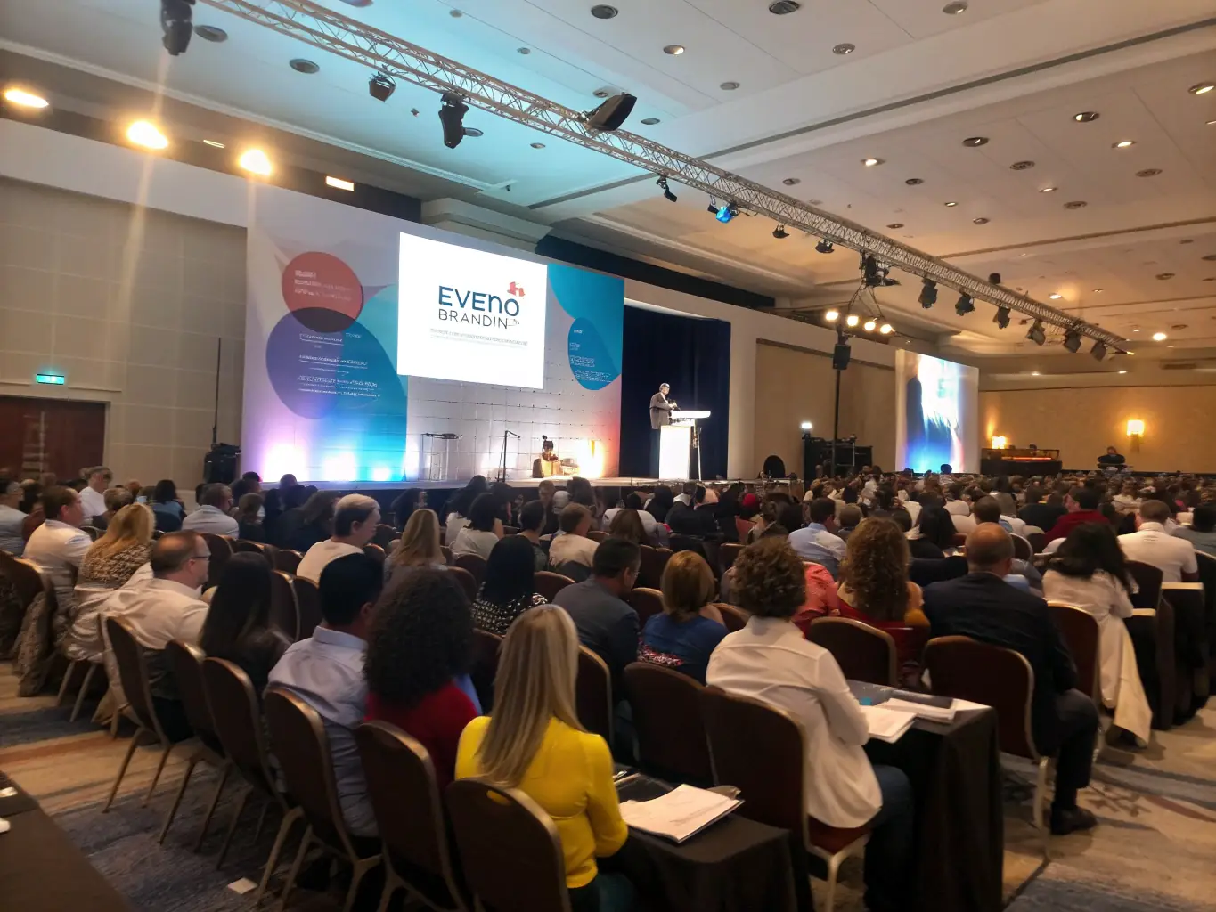 A dynamic shot of the main stage at the 'Innovate India Tech Summit', showcasing a keynote speaker addressing a large audience, with the conference logo prominently displayed.